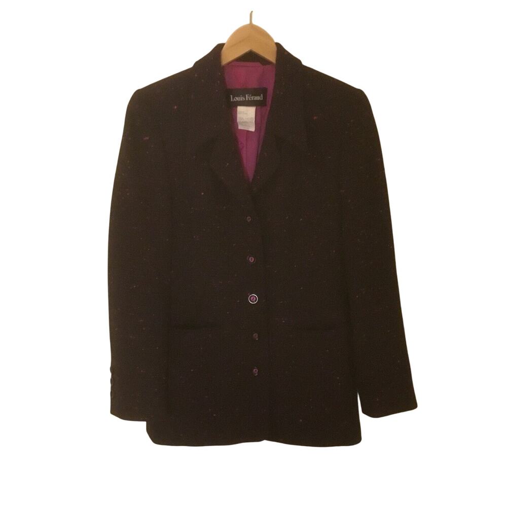 Vintage 1990s Louis Feraud Black purple wool Blazer